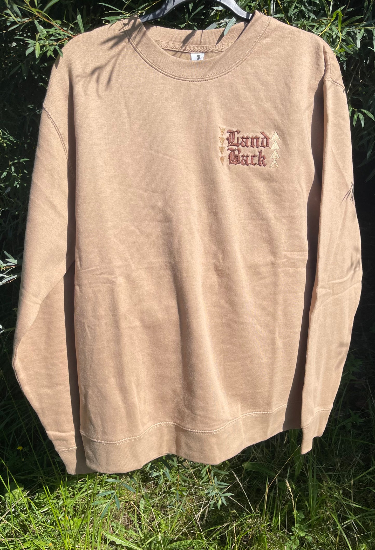 Land Back Premium Midweight Crewneck Single Sided Embroidered Left Chest