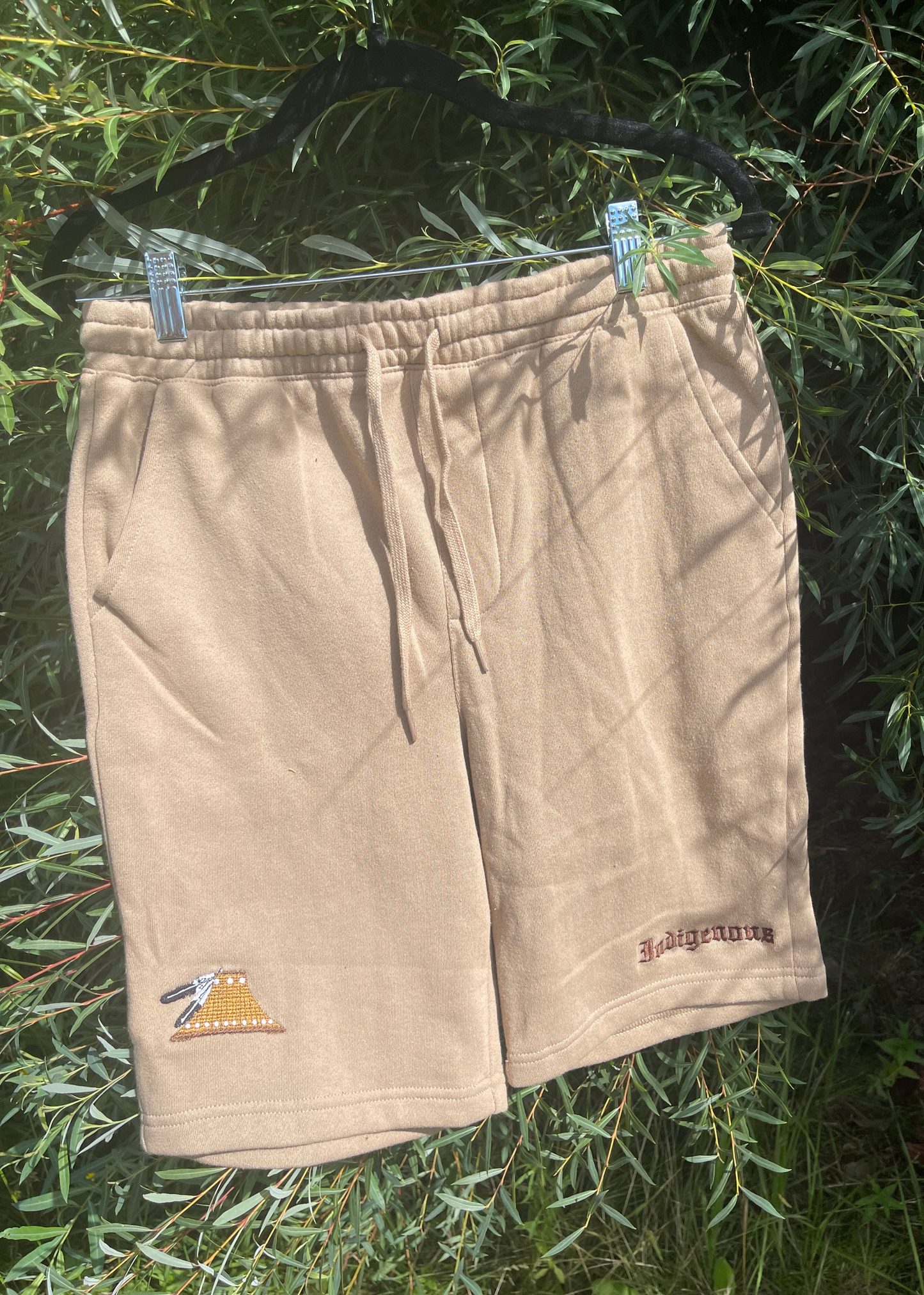 Embroidered Indigenous Cedar Hat Midweight Fleece Shorts
