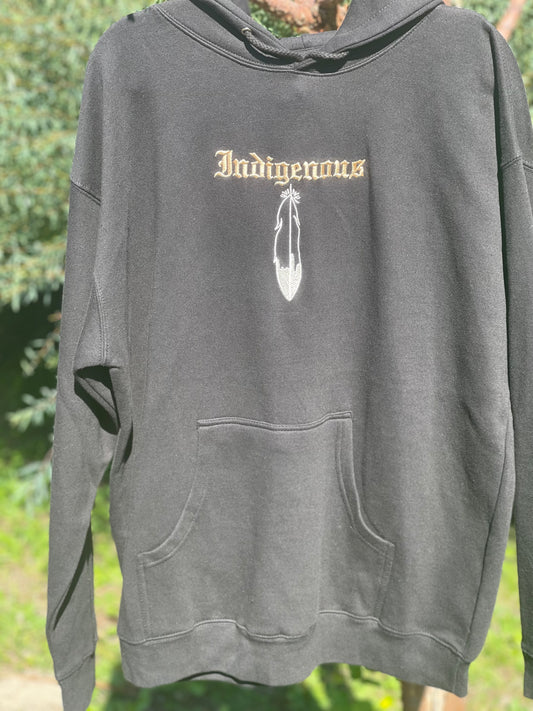 Indigenous Feather Single Sided Embroidery Heavyweight Hooded Sweatshirt