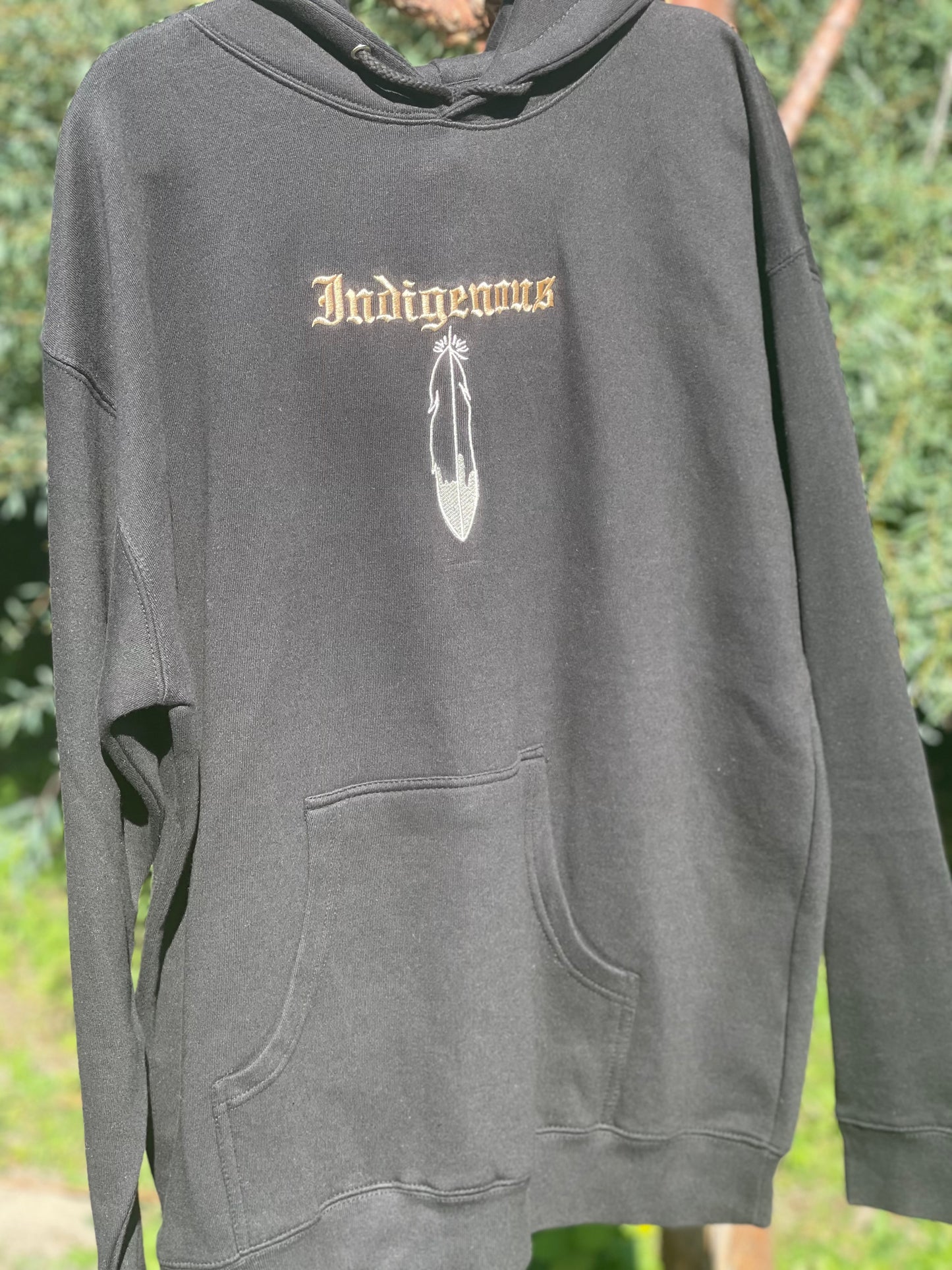 Indigenous Feather Single Sided Embroidery Heavyweight Hooded Sweatshirt